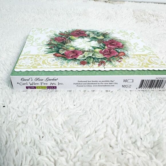 Carol Wilson Fine Arts Christmas Wreath Cards Embossed Lace Set of 10 NEW - Picture 3 of 6